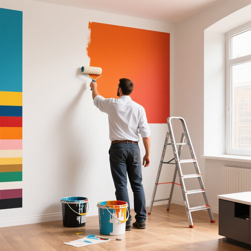 Rəngsaz divar boyayır