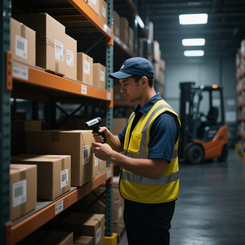 Anbar işçisi inventarizasiya aparır